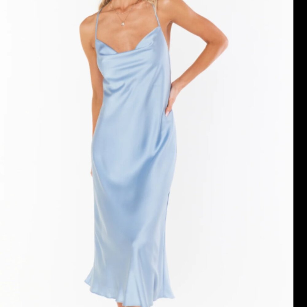 NWT Verona Cowl Dress - Steel Blue Luxe Satin | Show Me Your Mumu